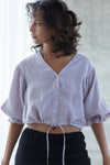 Linen shirring cuffs blouse