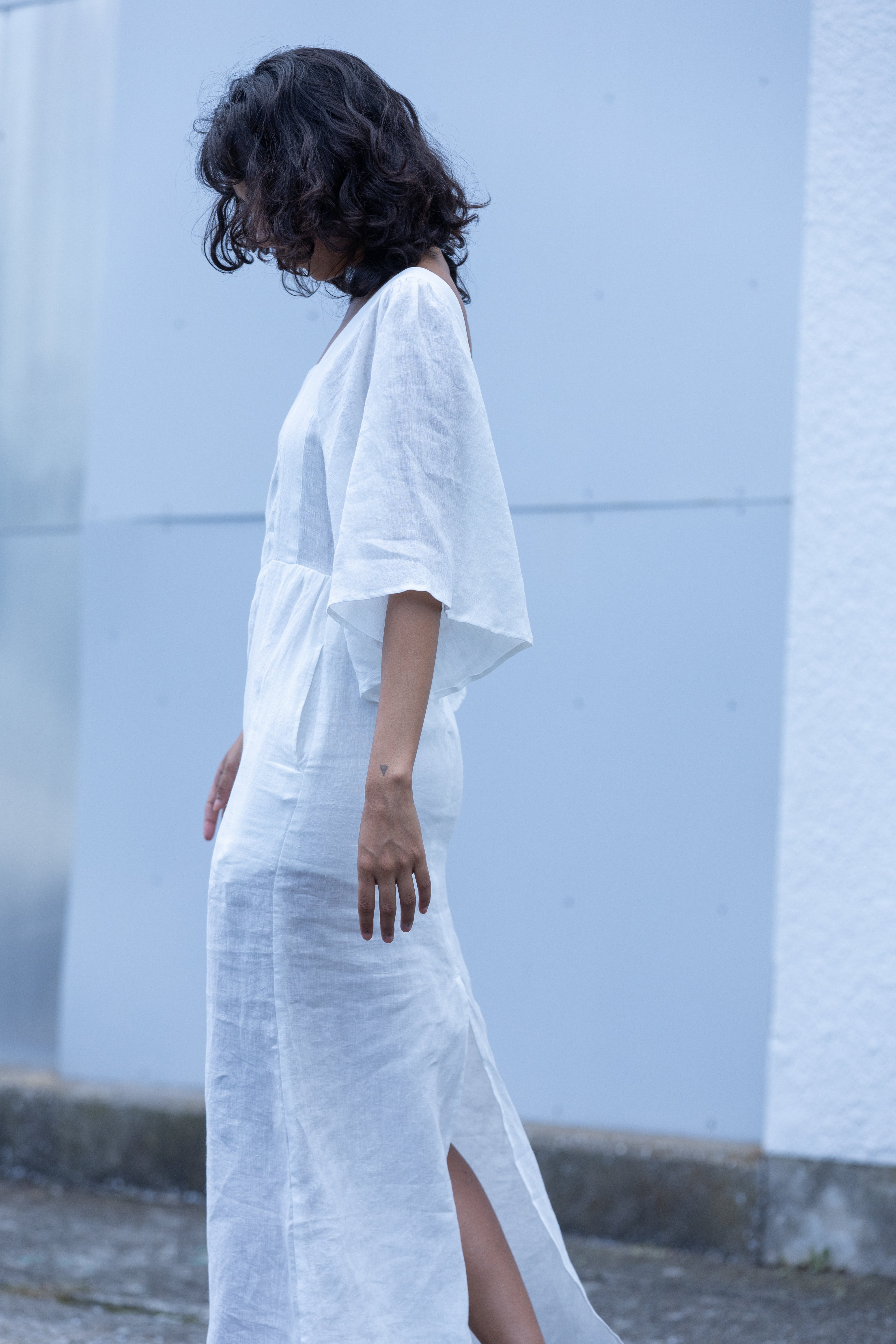 Linen cape sleeve dress