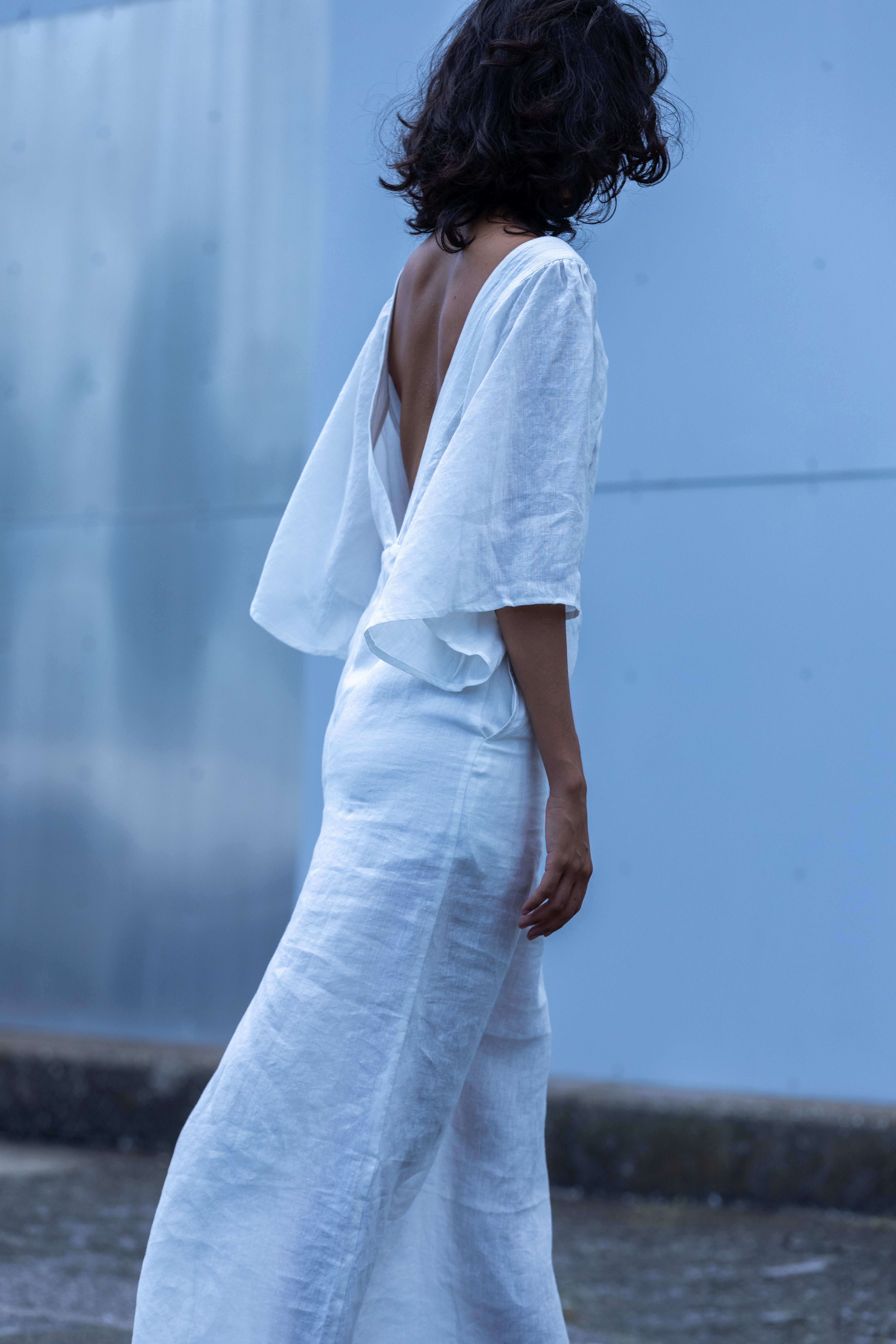 Linen cape sleeve dress