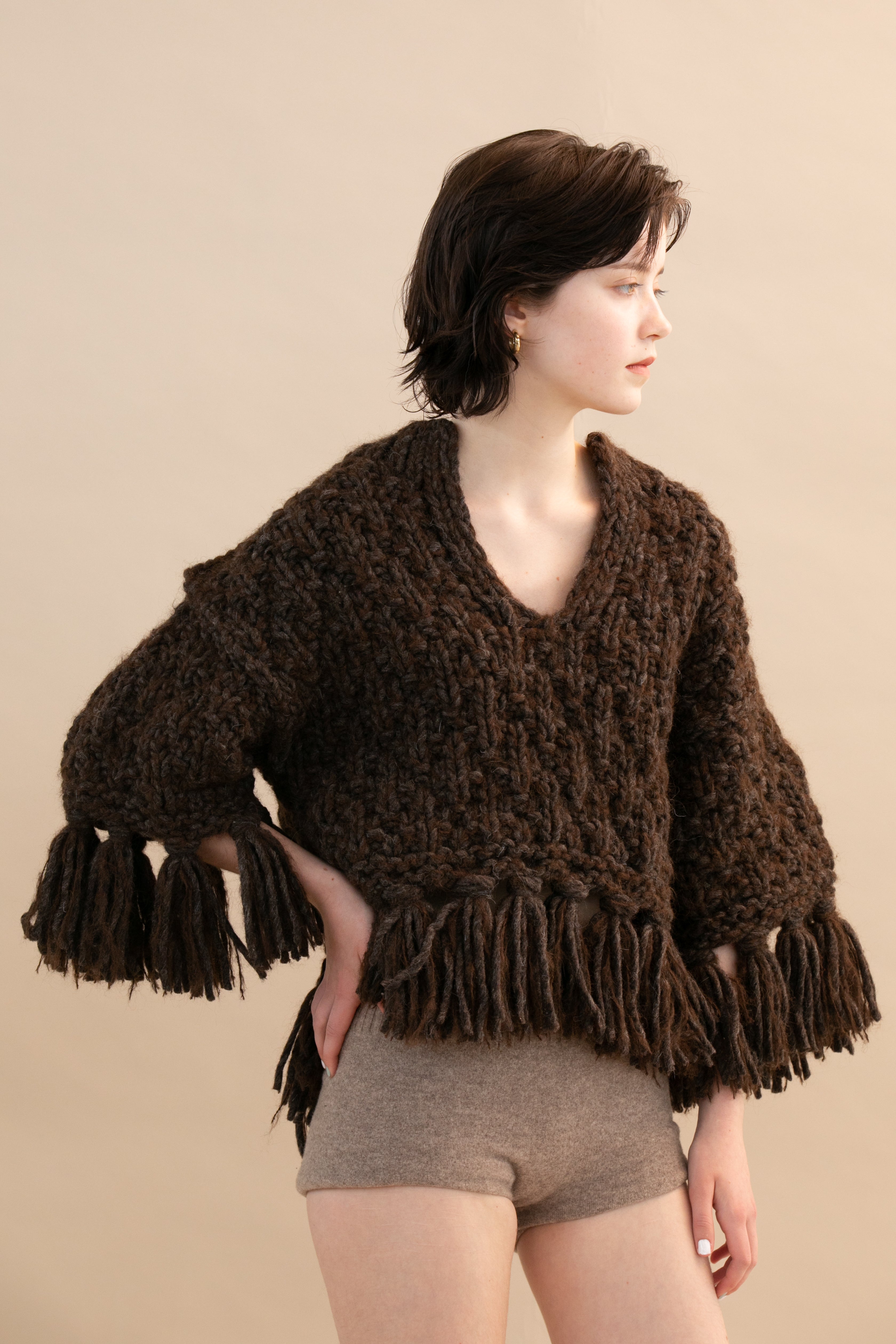 kiira Handmade fringe knit アイボリー
