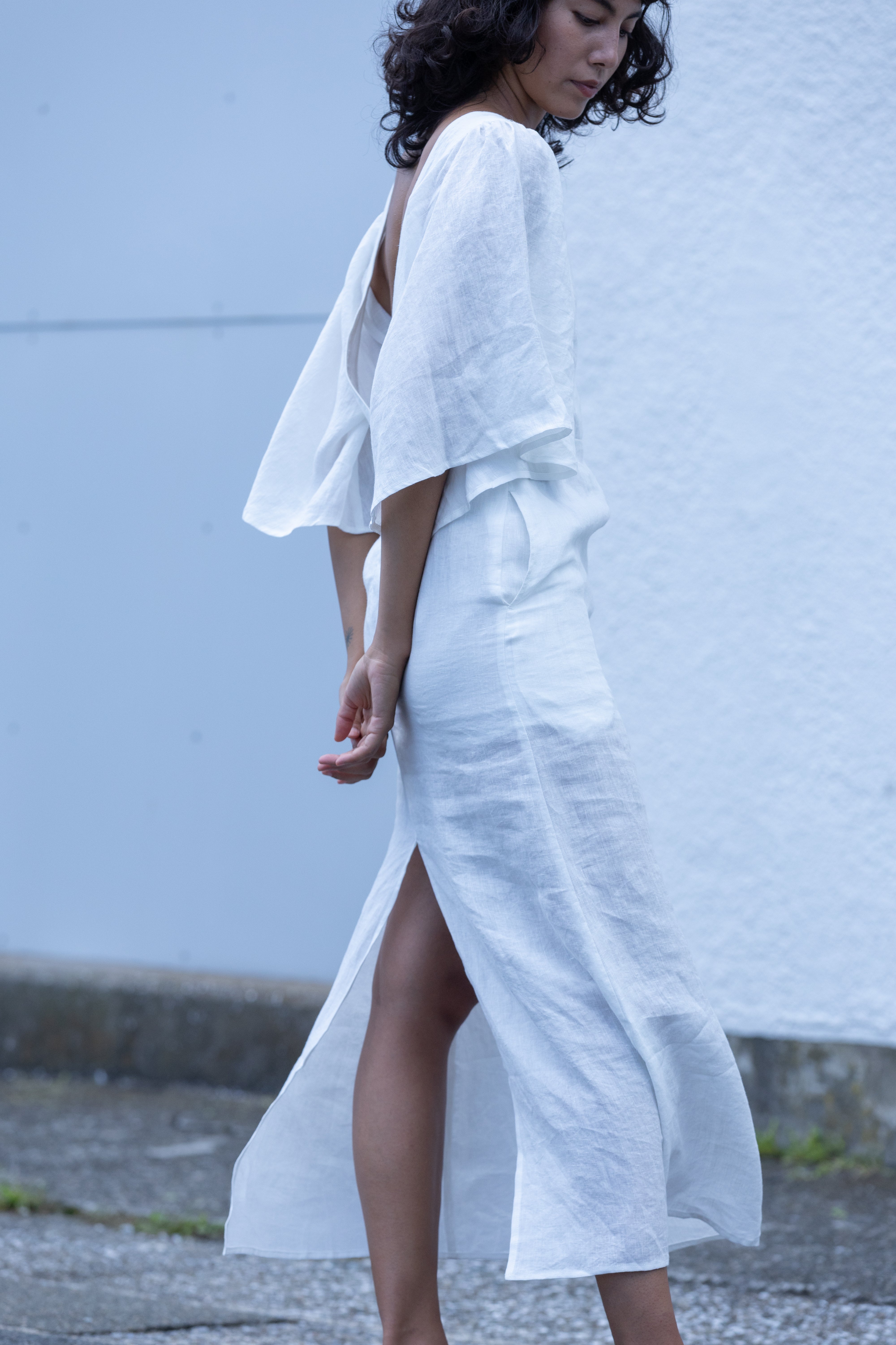 Linen cape sleeve dress