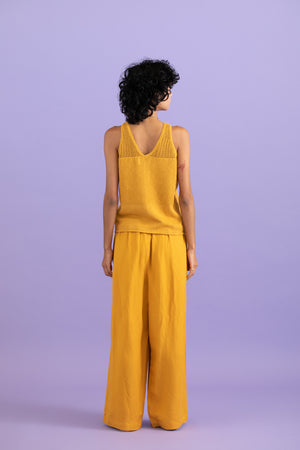 Linen cotton mesh tank-top