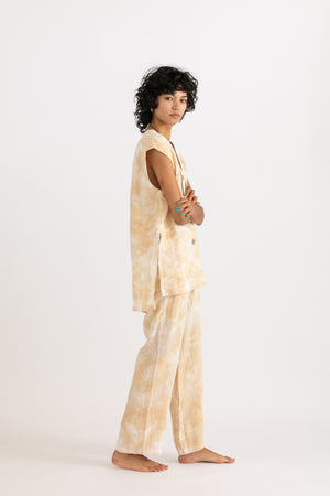 Linen uneven dyeing vest