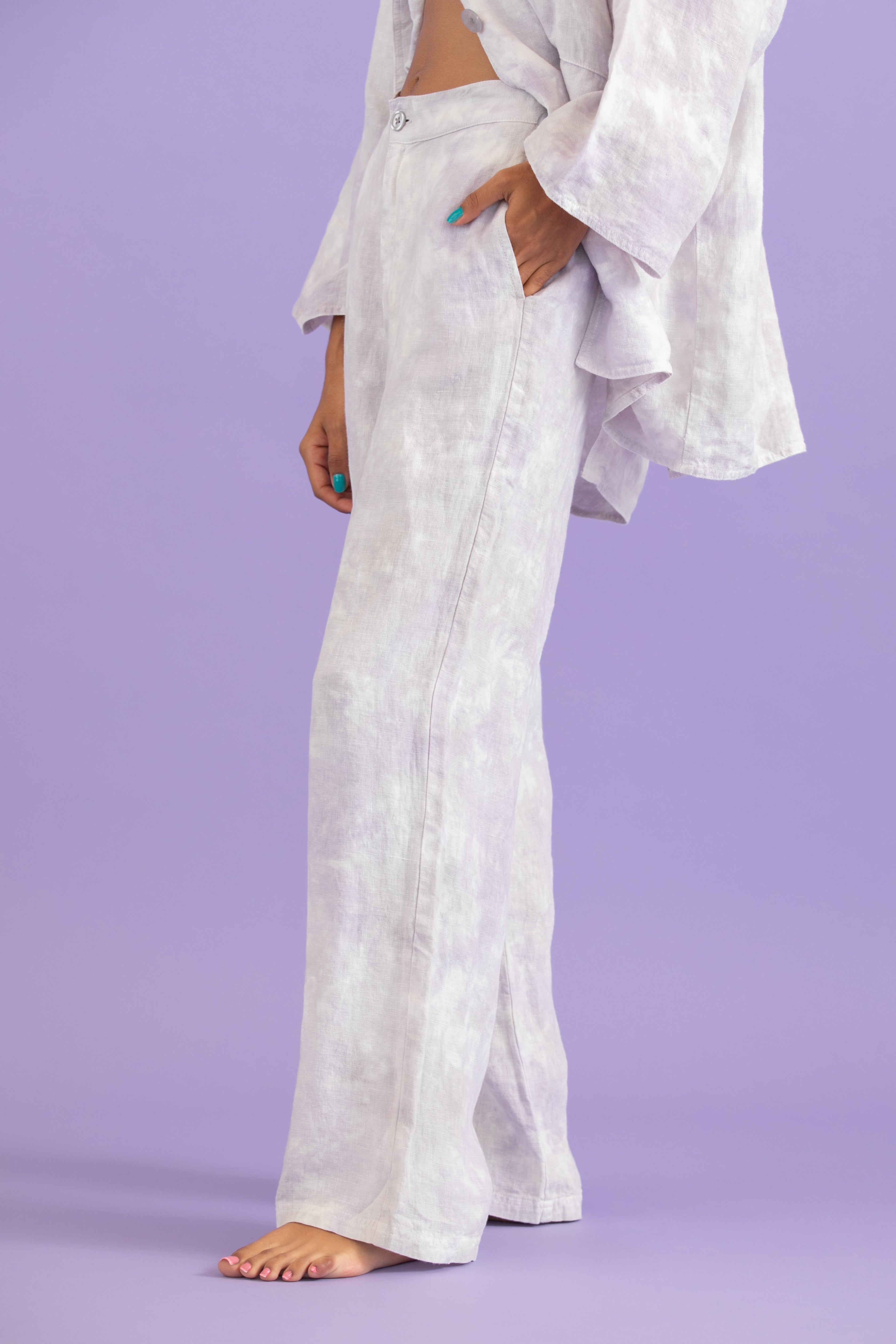 Linen uneven dyeing pants
