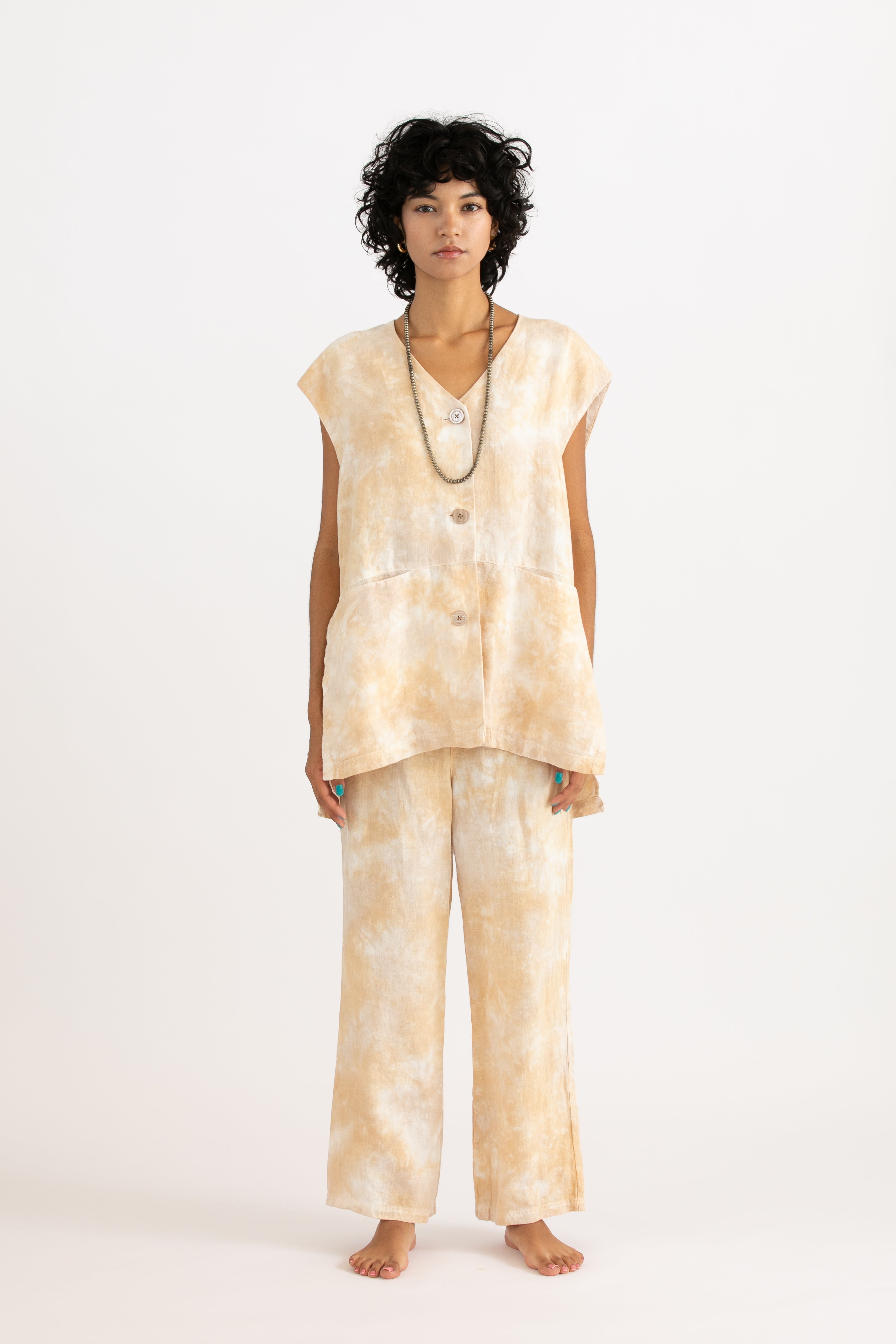 Linen uneven dyeing pants