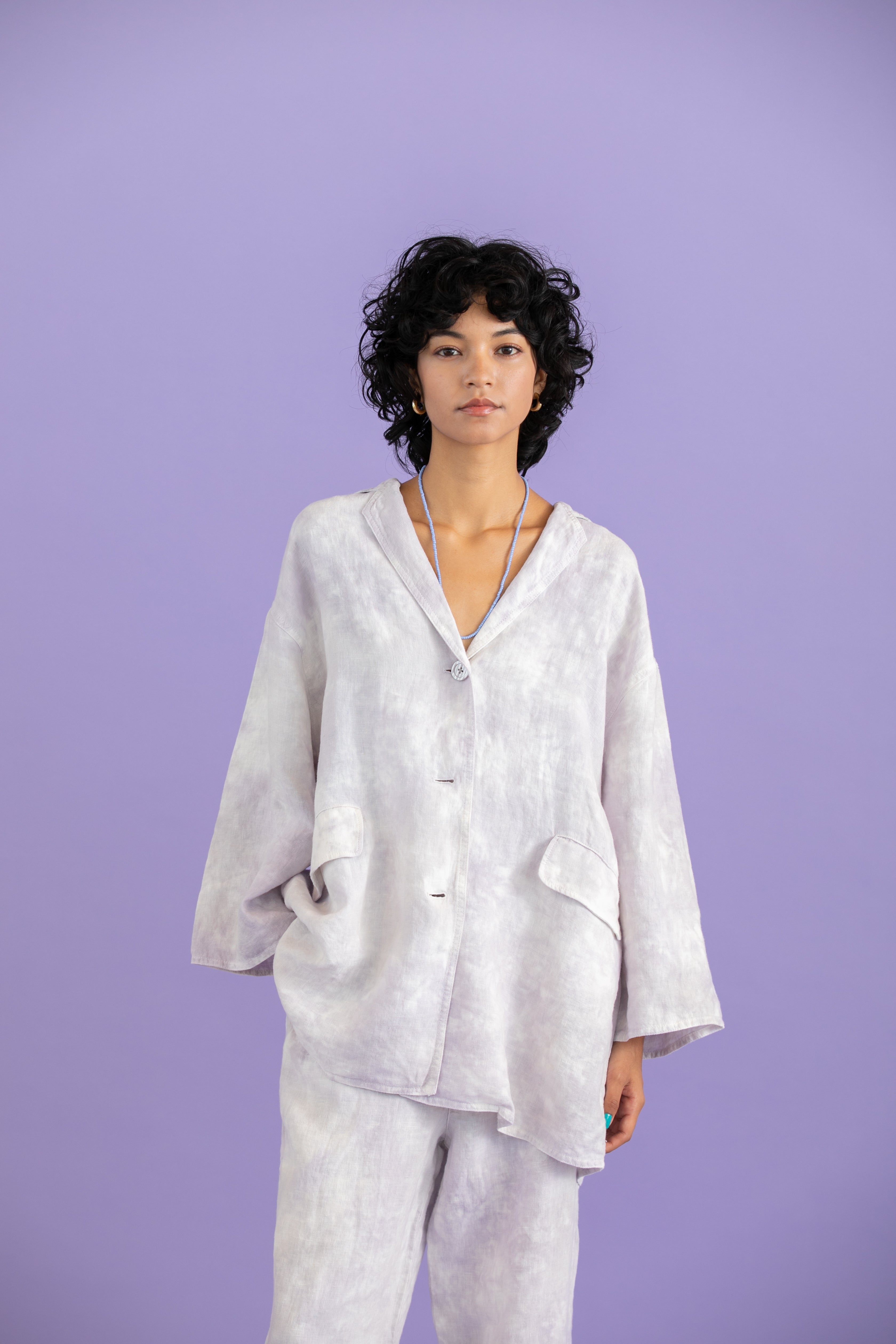 Linen uneven dyeing jacket