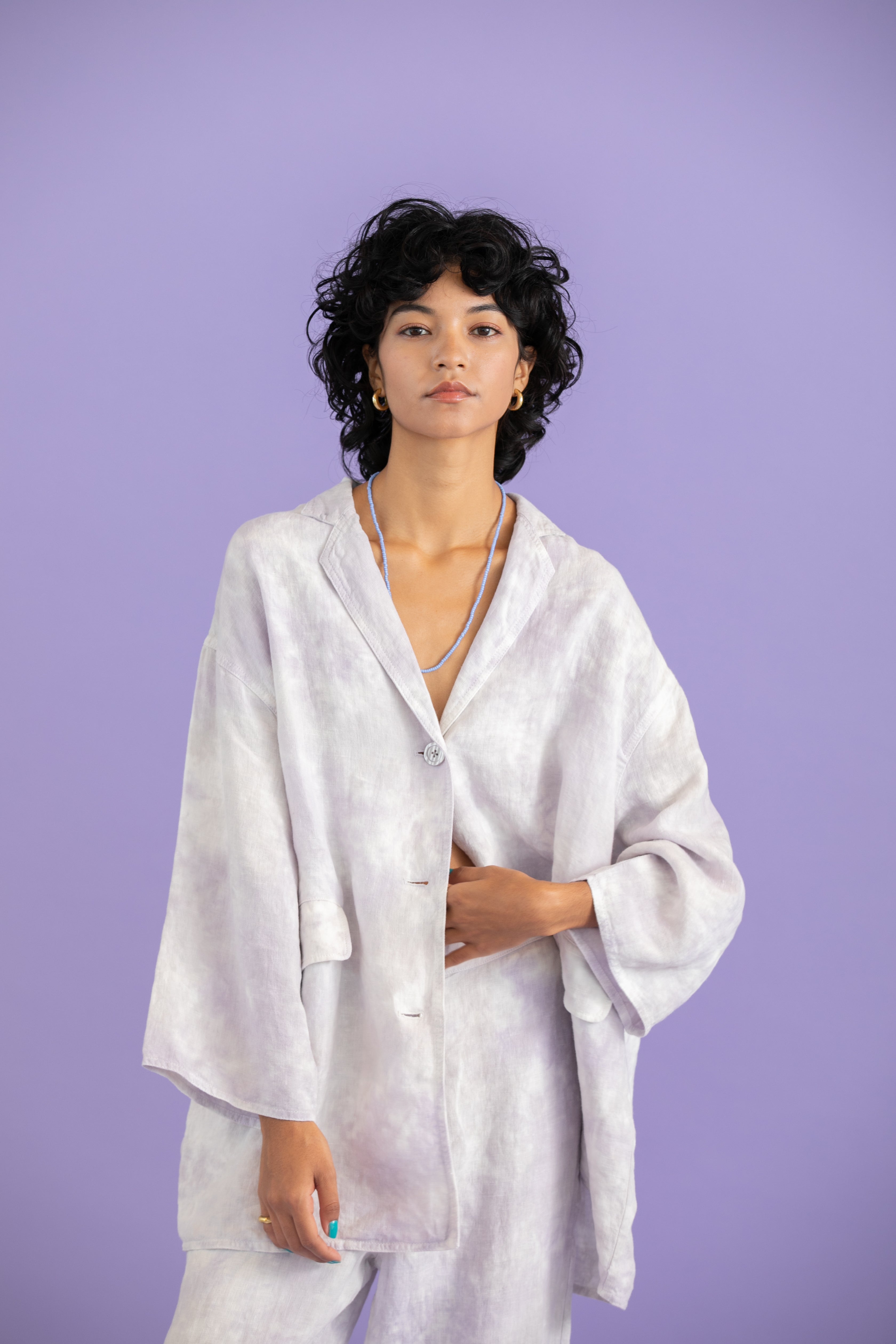 Linen uneven dyeing jacket