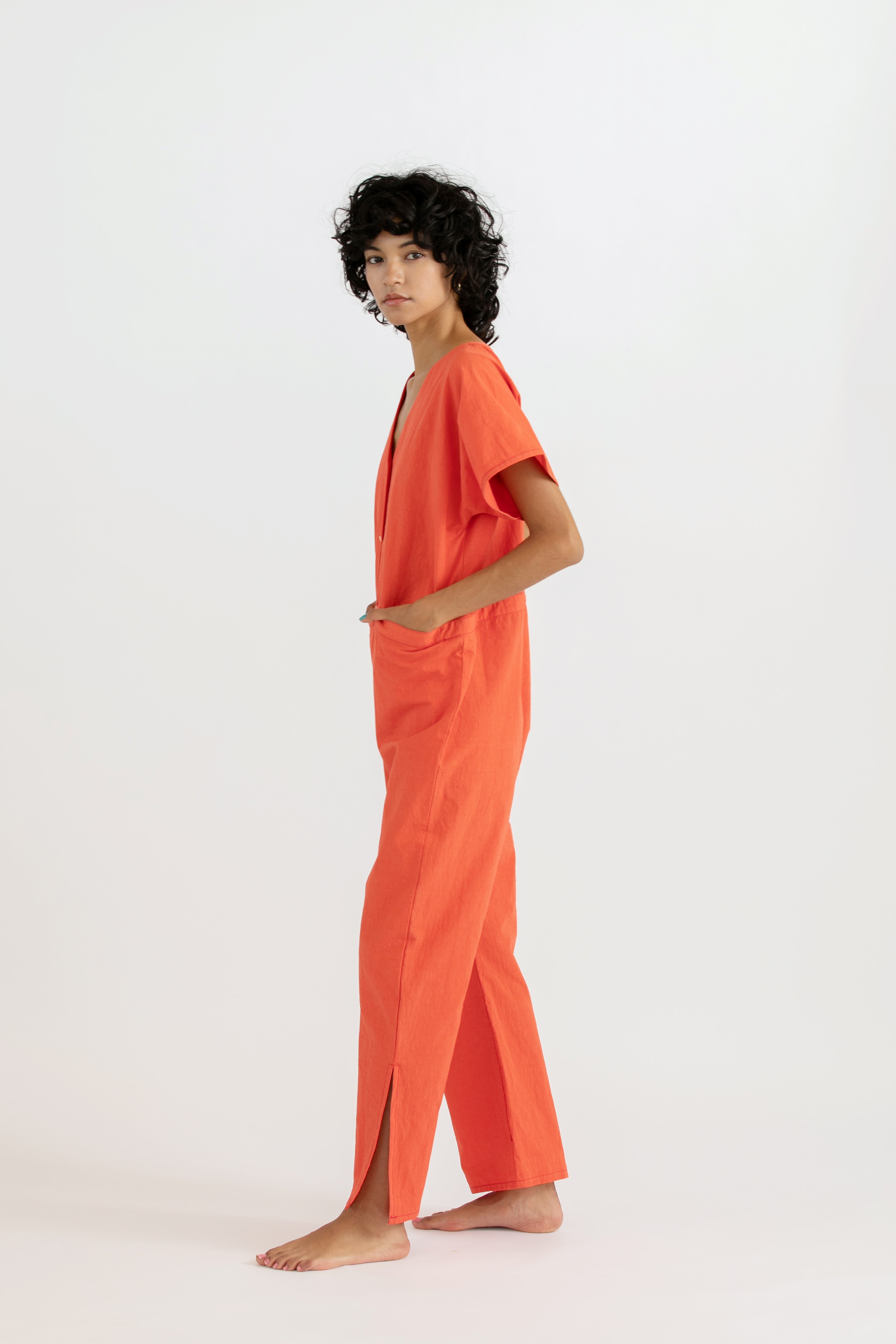 Cotton hemp jump suit