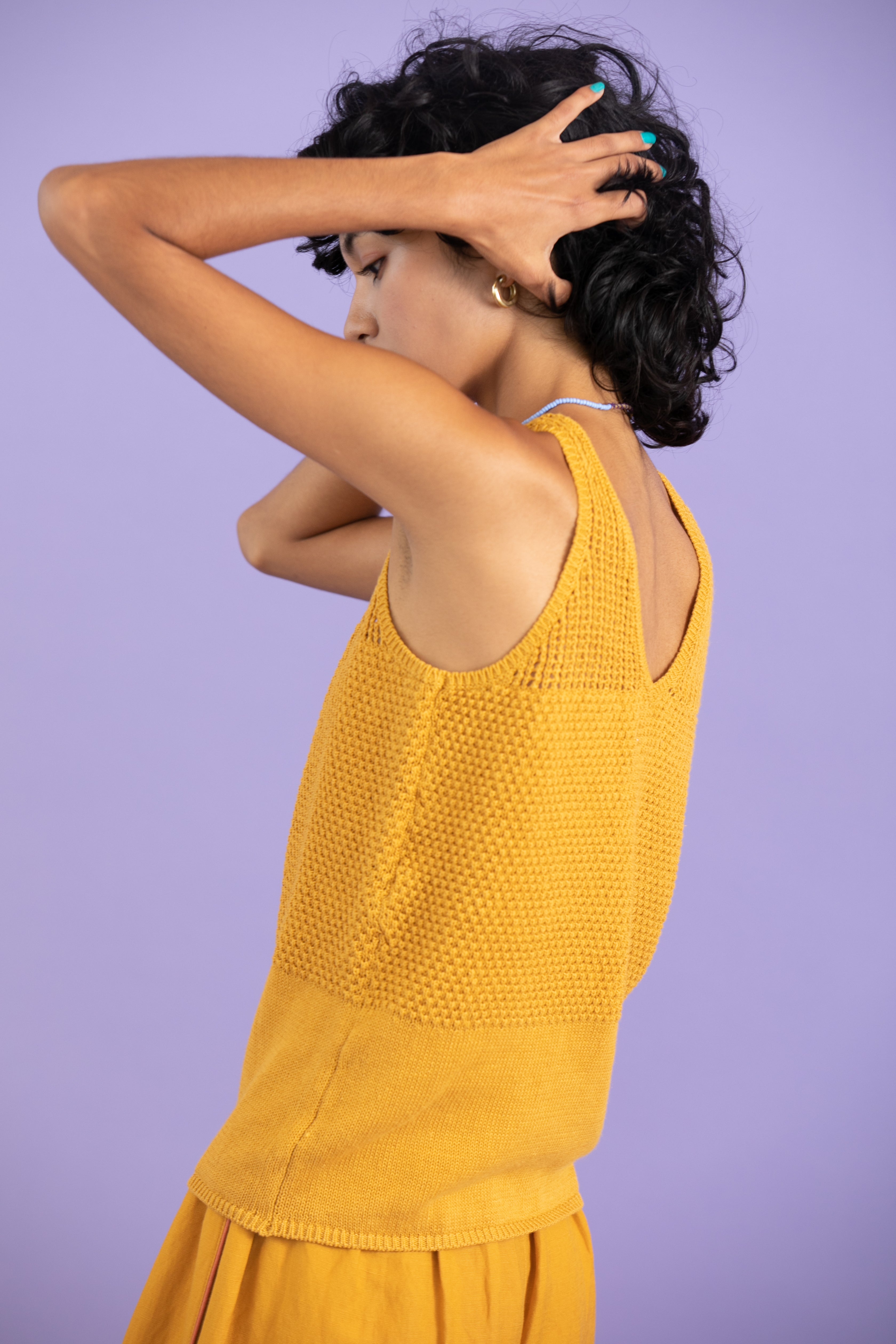Linen cotton mesh tank-top