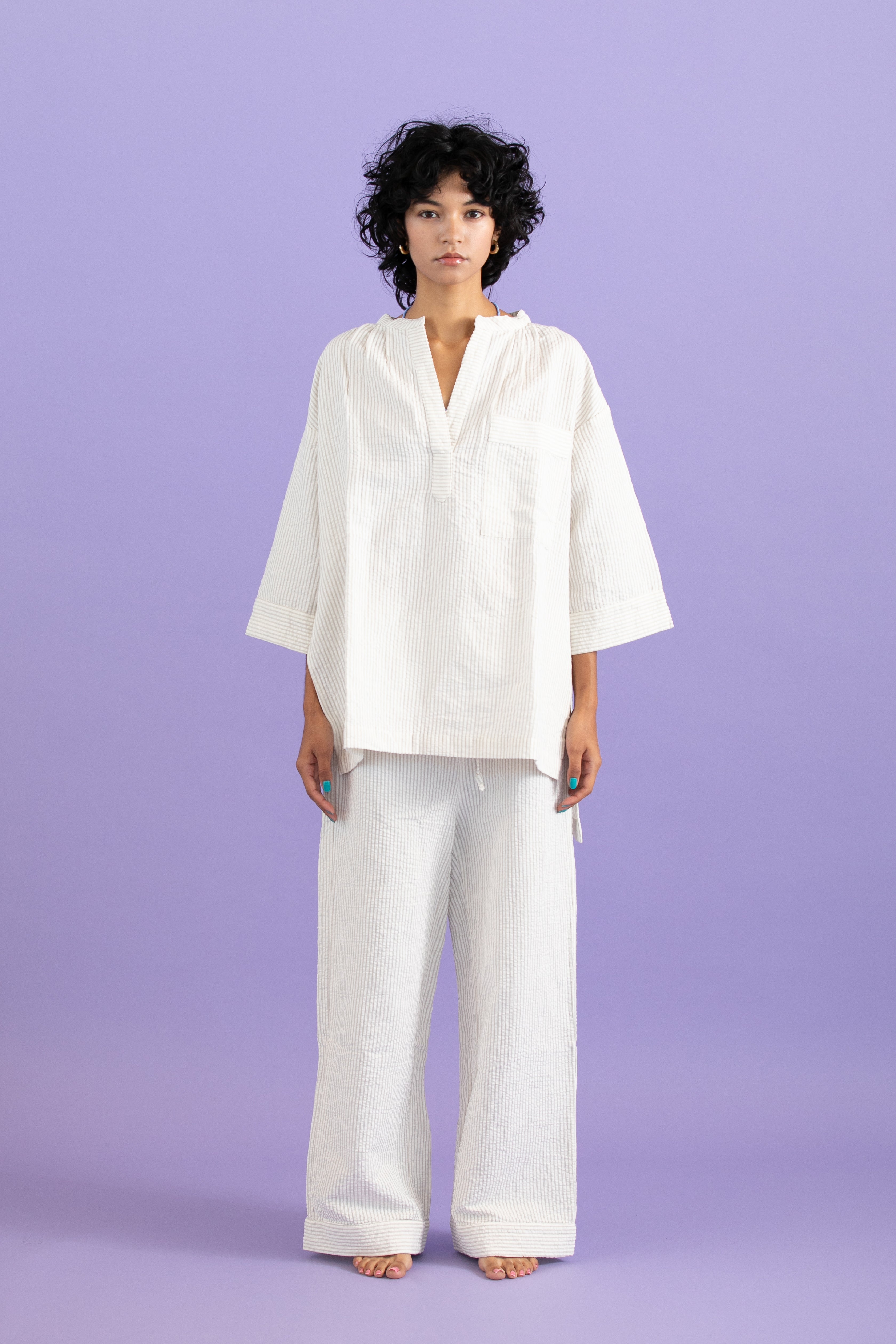 Cotton linen seersucker shirt