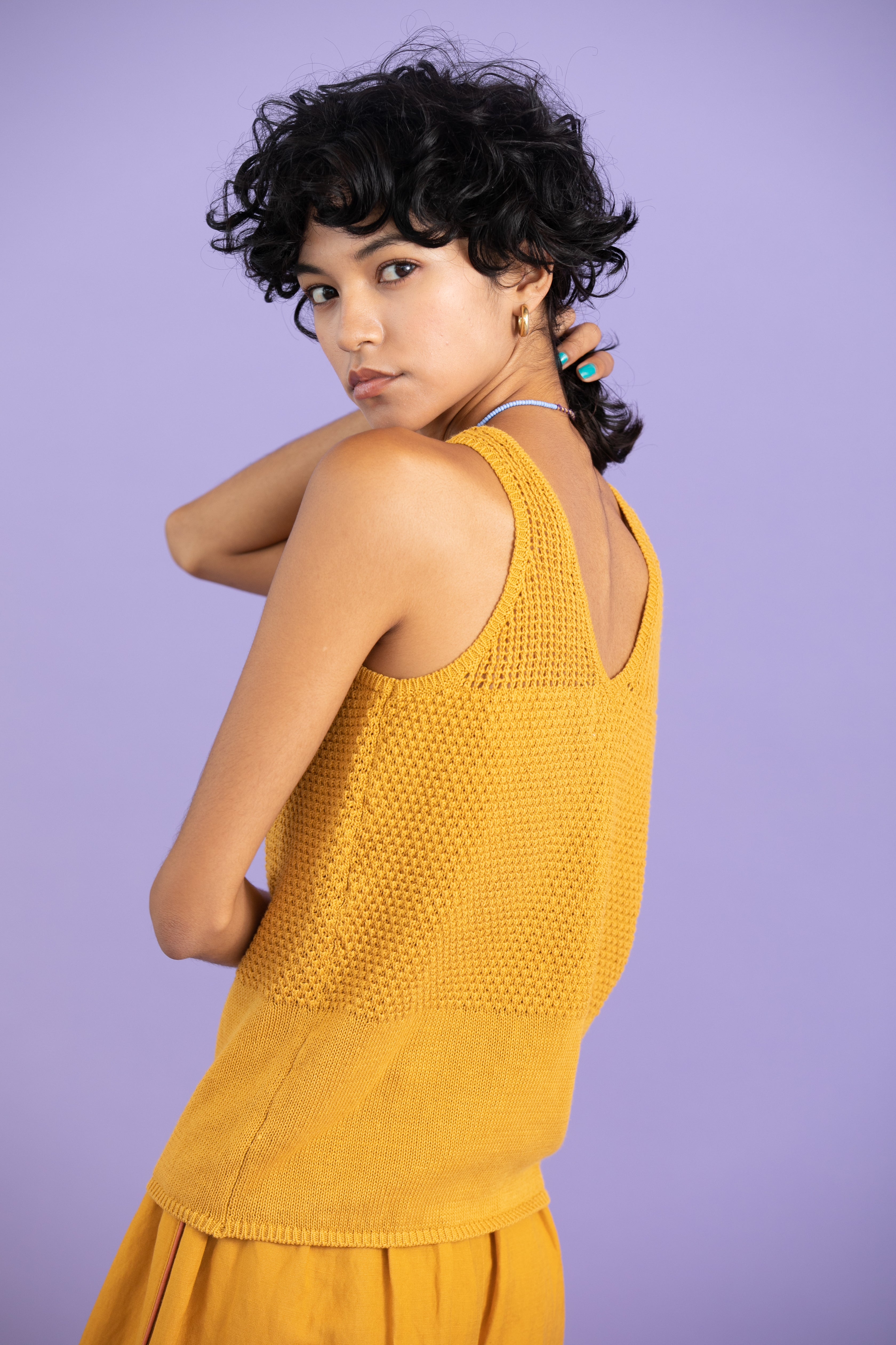 Linen cotton mesh tank-top
