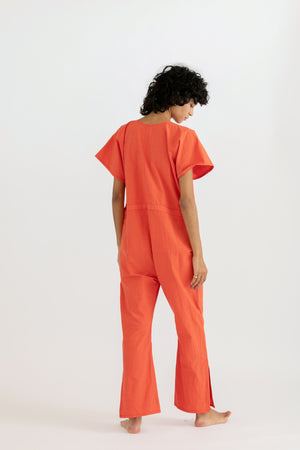 Cotton hemp jump suit