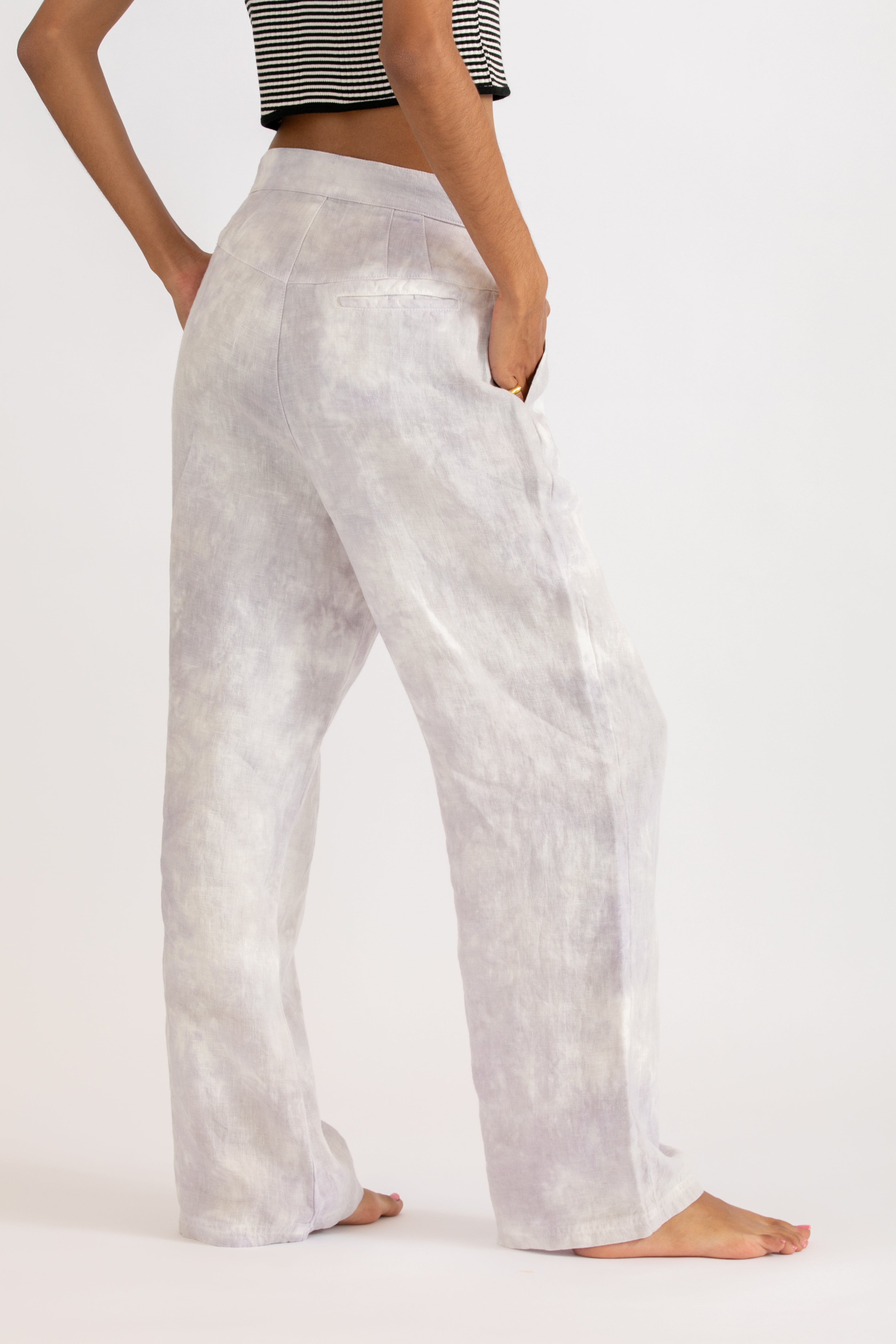 Linen uneven dyeing pants