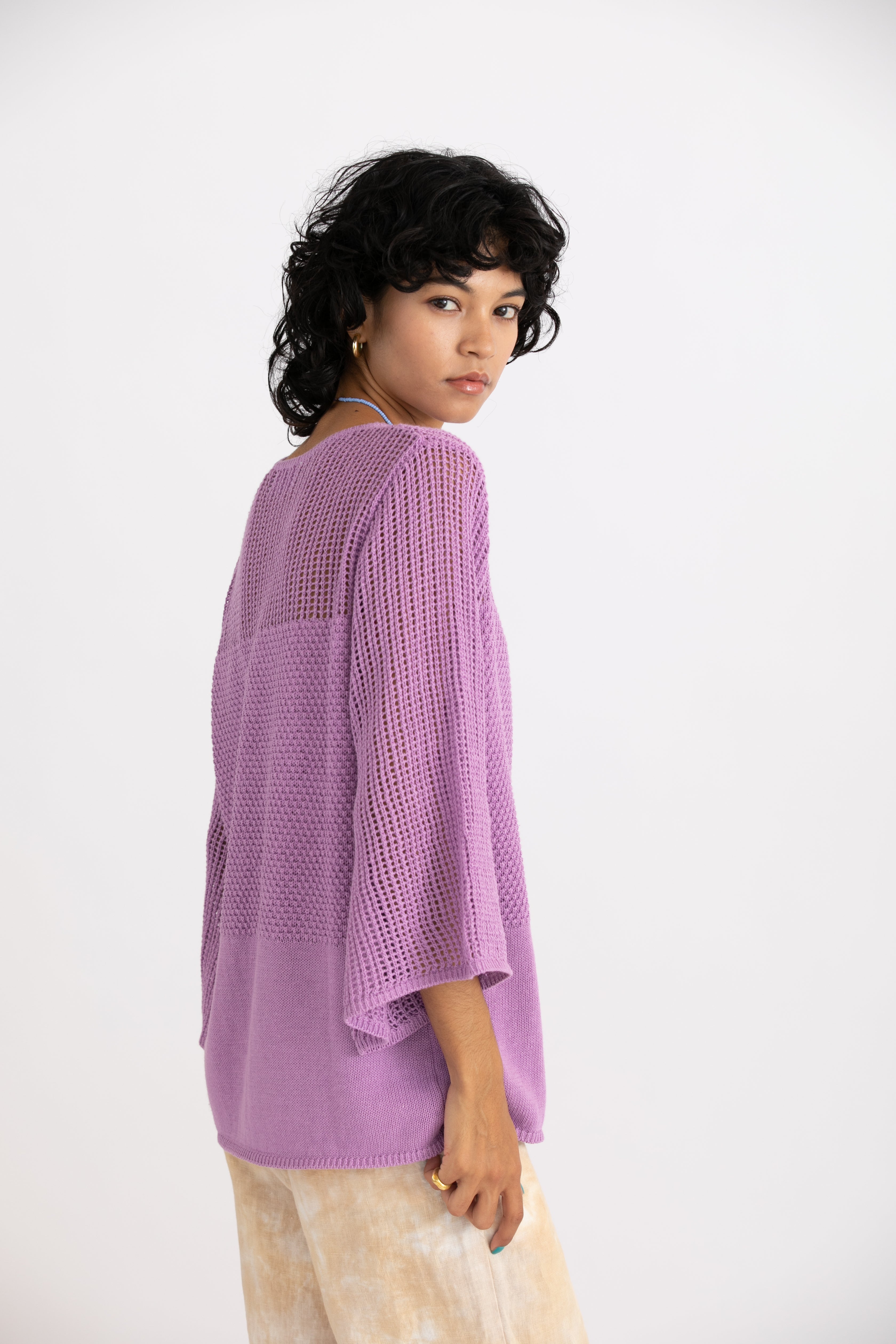 Linen cotton mesh pullover