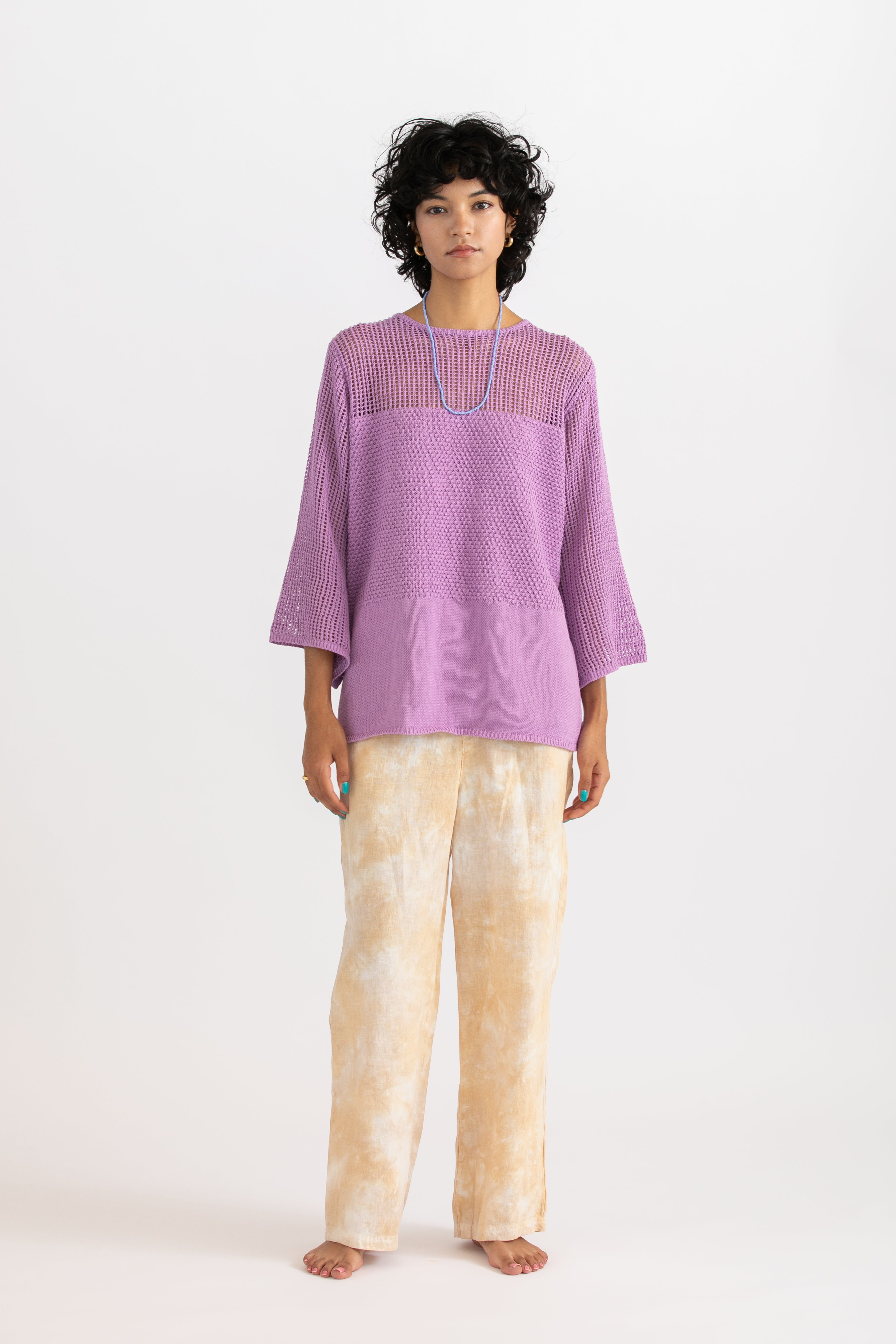 Linen cotton mesh pullover
